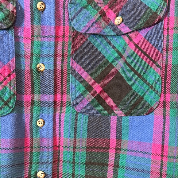 Vintage 100% cotton  funky multi color plaid flannel Gander Mountain size large - Picture 3 of 8